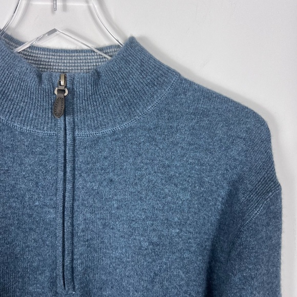 Rafft Men's 100% Cashmere Sweater Blue Half-Zip Elbow Patches Size Large - Picture 8 of 13